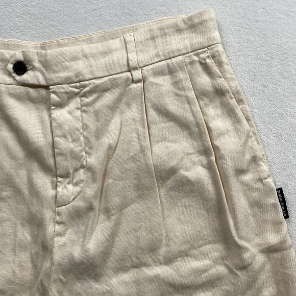 Palm Angels Pleated Linen Blend Back Logo Embroidered Chino/Trouser Pant